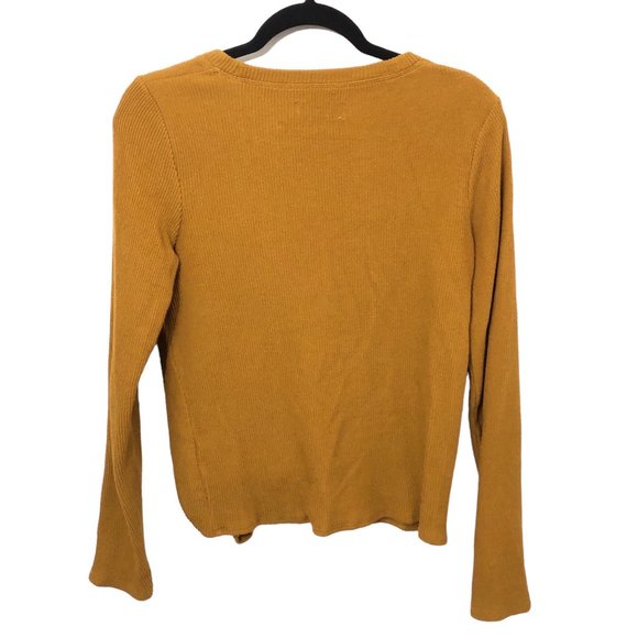 Madewell Texture & Thread Jacquard Knot-Front Mustard Yellow Top S - Picture 2 of 7